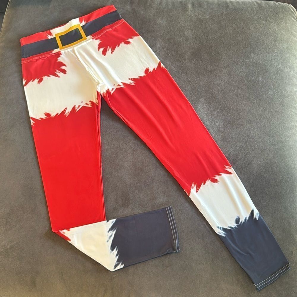 Women’s Red & White Holiday Ankle Length Fun Christmas Leggings Size M (8/10)NEW
